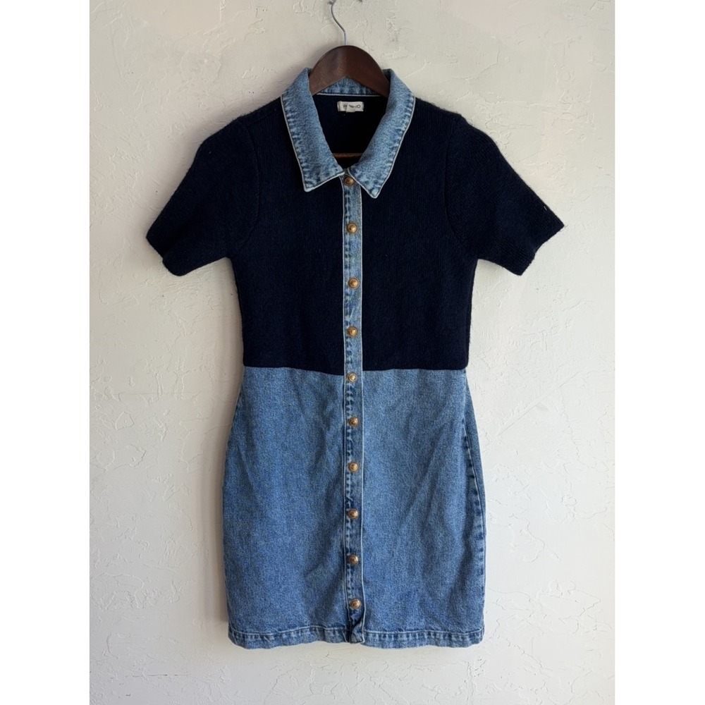 Pilcro Denim Sweater Shirt Dress S Mini Crest Snap Front Preppy Academia